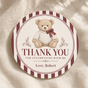 Personalized Teddy Bear Birthday Thank You Classic Round Sticker