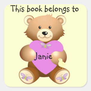 Personalized Teddy Bear Bookplate Sticker
