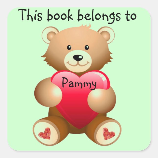 Personalized Teddy Bear Bookplate Sticker (Front)
