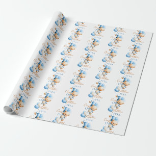 Personalized Teddy Bear Boy Baby Shower  Wrapping Paper