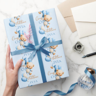 Personalized Teddy Bear Boy Baby Shower  Wrapping Paper