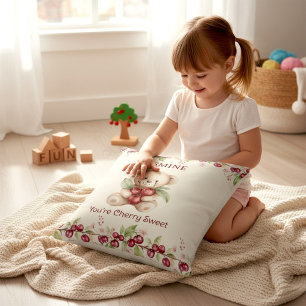 Personalized Teddy Bear Cherry Floral Pillow