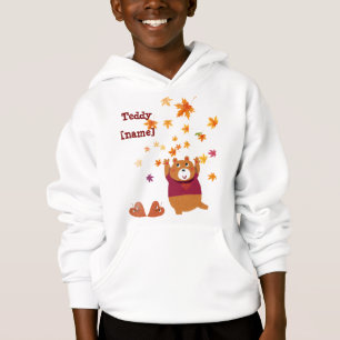 Personalized Teddy Bear & Falling Leaves White Hoo