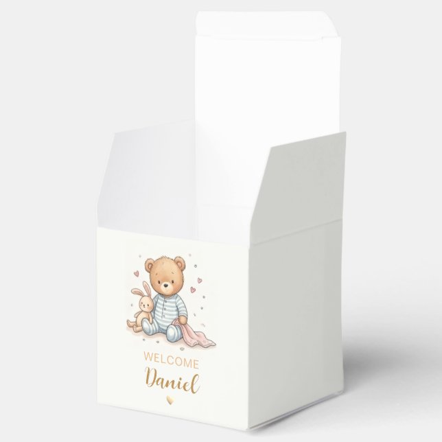Personalized Teddy Bear Favour Box| Neutral  Favor Box (Opened)