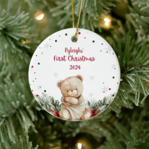 Personalized Teddy Bear First Christmas Ceramic Ornament