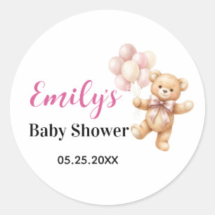 Personalized teddy bear girl Baby Shower Classic Round Sticker