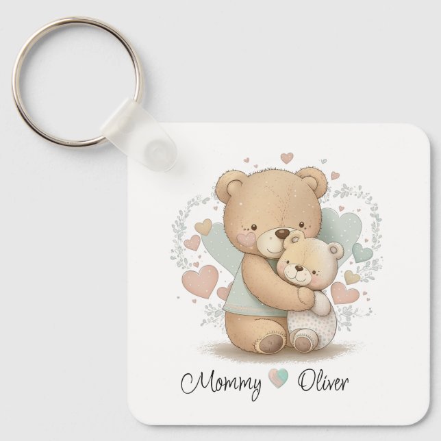 Personalized Teddy Bear Love Baby Keychain (Front)