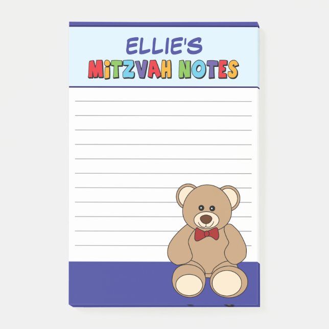 Personalized Teddy Bear Mitzvah - Blue Post-it Notes (Front)