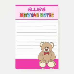 Personalized Teddy Bear Mitzvah Pink Post-it Notes