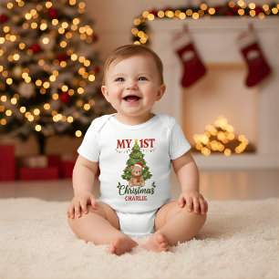 Personalized Teddy Bear My 1st Christmas Custom Baby Bodysuit