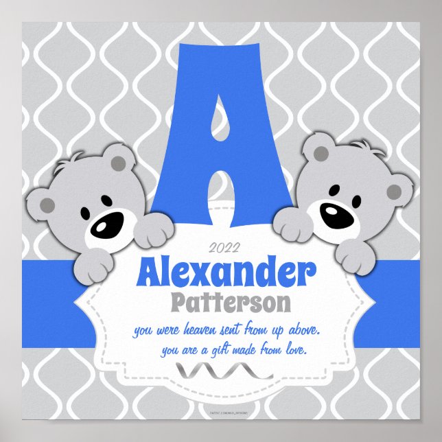 Personalized Teddy Bear Nursery Room Poster (Front)