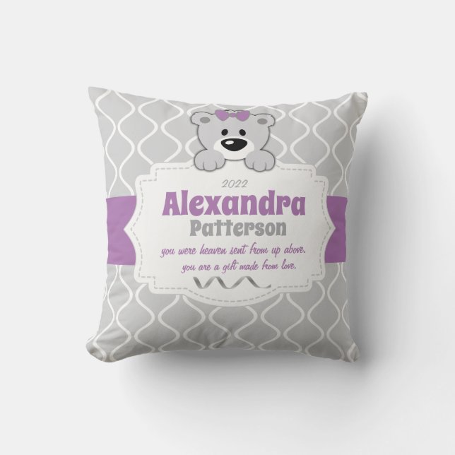 Personalized Teddy Bear Nursery Throw Pillow (Front)