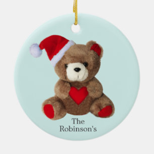 Personalized Teddy Bear on Light Blue Ceramic Ornament