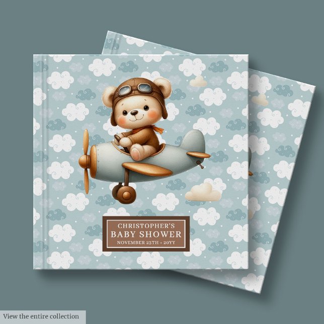 Personalized Teddy Bear Pilot Baby Shower Guest Guest Book (Personalized Teddy Bear Pilot Baby Shower Guest Guest Book)