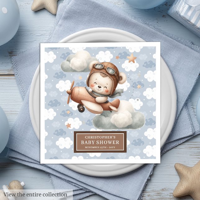 Personalized Teddy Bear Pilot Napkins for Baby Boy (Personalized Teddy Bear Pilot Napkins for Baby Boy Party)