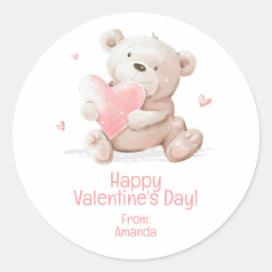 Personalized Teddy Bear Valentine Classic Round Sticker