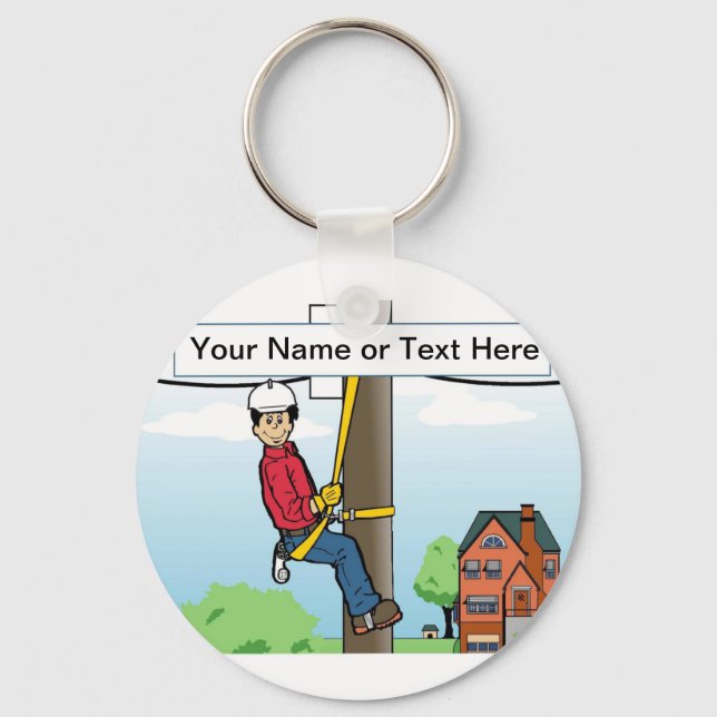 Personalized Telephone Lineman - Male Cartoon Keychain (Front)