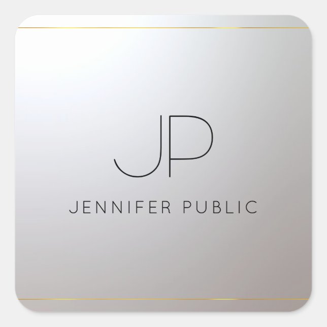 Personalized Template Monogram Gold Silver Initial Square Sticker (Front)
