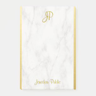 Personalized Template White Marble Gold Monogram Post-it Notes