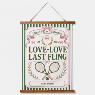 Personalized tennis bachelorette party green beige hanging tapestry