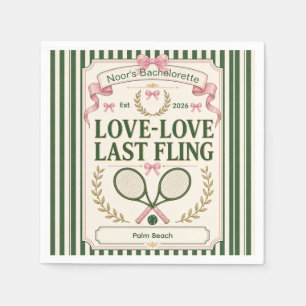 Personalized tennis bachelorette party green beige napkin