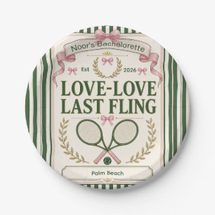 Personalized tennis bachelorette party green beige paper plate