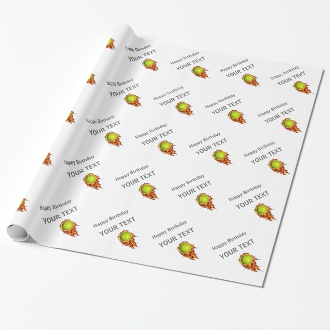 Personalized Tennis Ball on Fire Tennis Theme Gift Wrapping Paper (Unrolled)