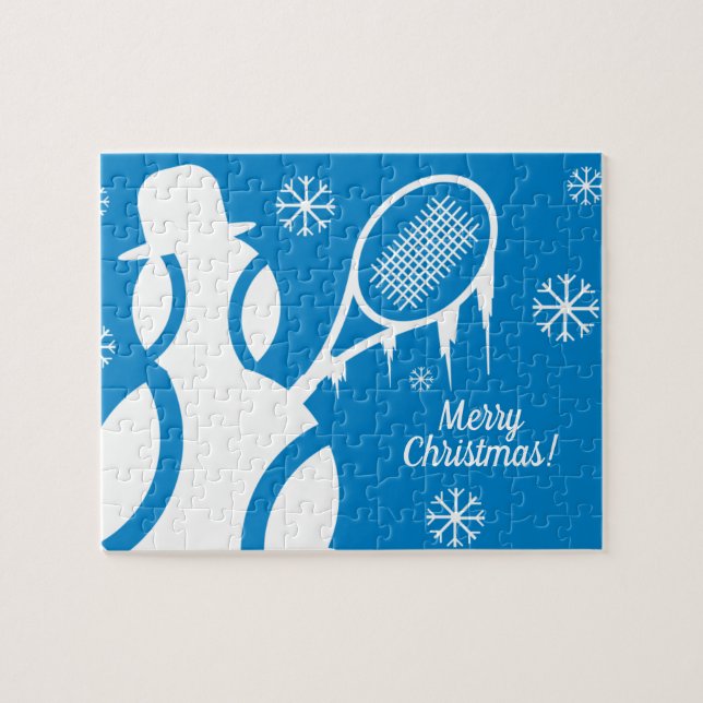 Personalized tennis ball snowman Christmas puzzle (Horizontal)