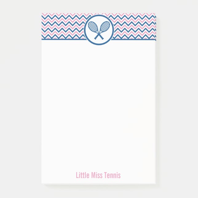 Personalized Tennis & Blue and Pink Chevron Design Post-it Notes (Front)