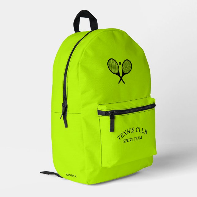Personalized Tennis Club Racket Lime colour  Printed Backpack (Back Corner Left)