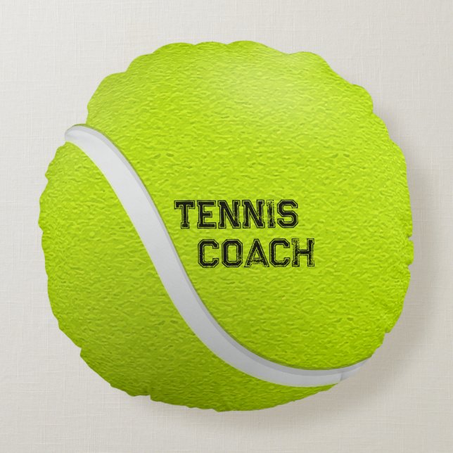 Personalized Tennis Coach Yellow Ball Round Pillow (Front)