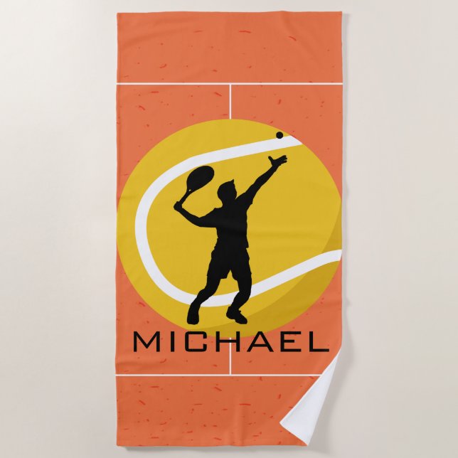 Personalized Tennis Game Player Serve Ball Orange Beach Towel (Front)