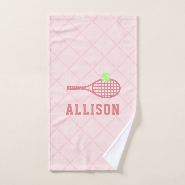 Personalized Tennis Girls Name Pink Hand Towel (Hand Towel)