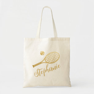 Personalized Tennis Gold Script Name Tote Bag