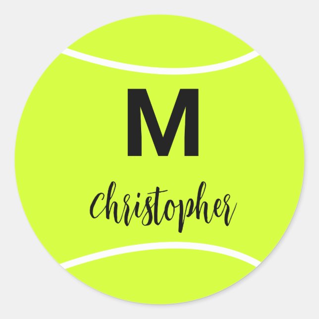 Personalized Tennis Monogram Initial Name Classic Round Sticker (Front)