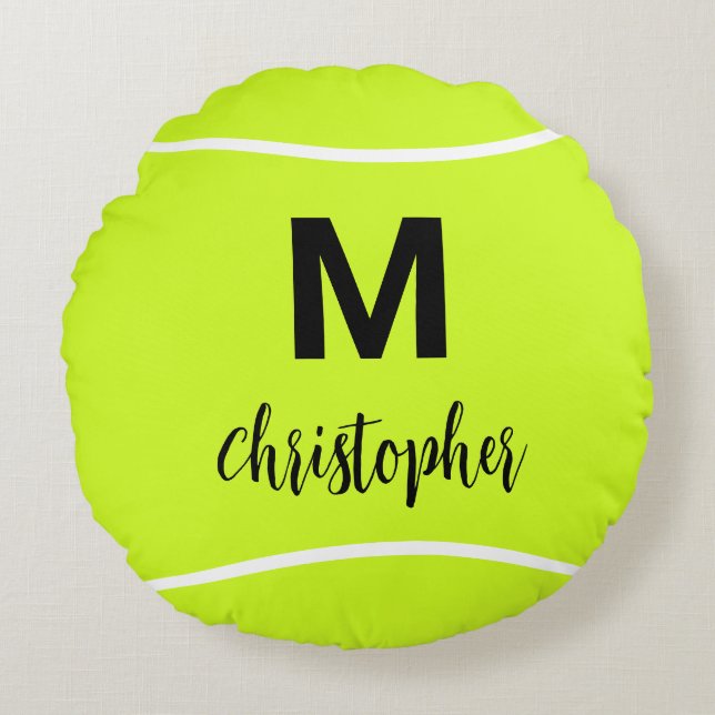 Personalized Tennis Monogram Initial Name Round Pillow (Front)