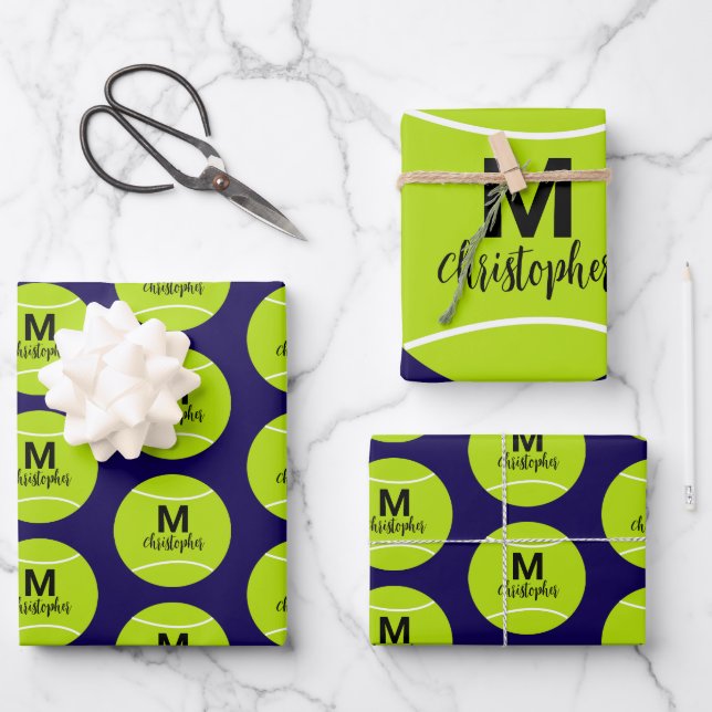 Personalized Tennis Monogram Initial Name Wrapping Paper Sheet (Front)