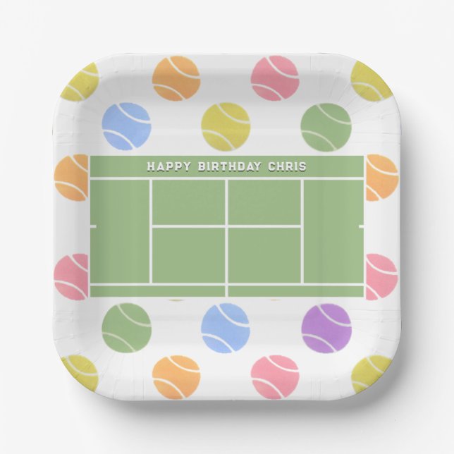 Personalized Tennis Party Birthday Paper Plate (Front)