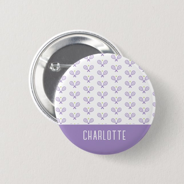 Personalized Tennis Pattern Custom Name Tennis 2 Inch Round Button (Front & Back)