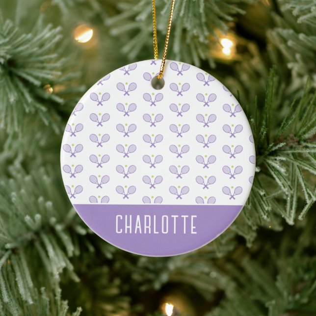 Personalized Tennis Pattern Custom Name Tennis Ceramic Ornament (Tree)