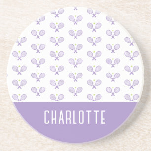 Personalized Tennis Pattern Custom Name Tennis Coaster