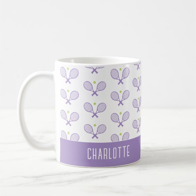 Personalized Tennis Pattern Custom Name Tennis Coffee Mug (Left)