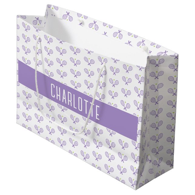 Personalized Tennis Pattern Custom Name Tennis Large Gift Bag (Front Angled)