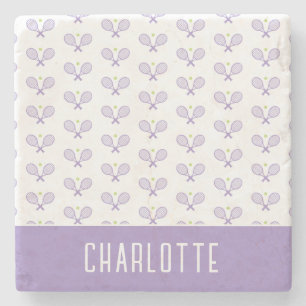 Personalized Tennis Pattern Custom Name Tennis Stone Coaster