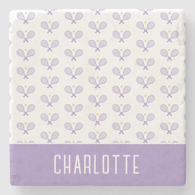 Personalized Tennis Pattern Custom Name Tennis Stone Coaster (Front)
