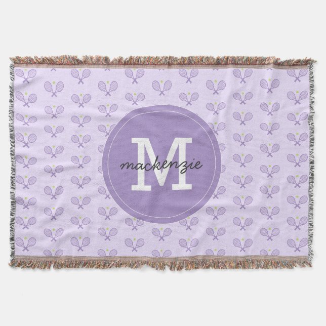 Personalized Tennis Pattern Custom Name Tennis Throw Blanket (Front)