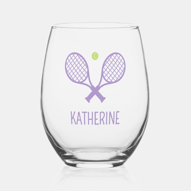 Personalized Tennis Player Custom Name Tennis Stemless Wine Glass (Front)