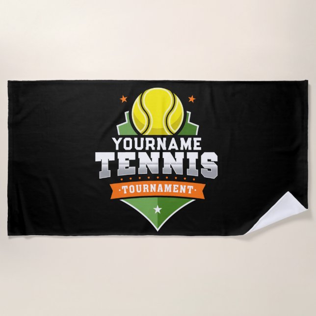 Personalized Tennis Player NAME Varsity Tournament Beach Towel (Front)