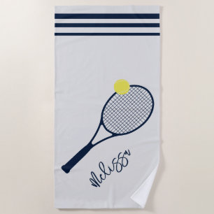 Personalized Tennis Player Racket and Ball Motif Beach Towel