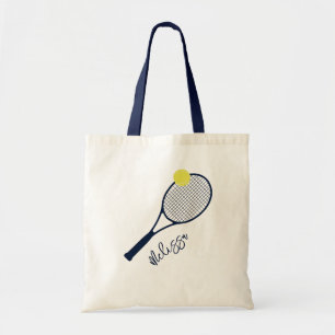 Personalized Tennis Player Racket and Ball Motif Tote Bag